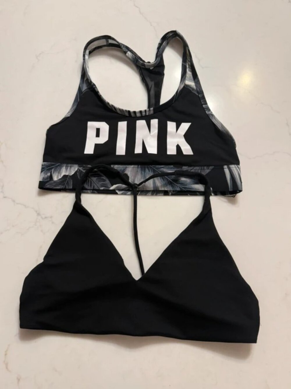 Victoria’s Secret PINK Bralette Bundle Black Palm Print Ultimate Bra Size Small